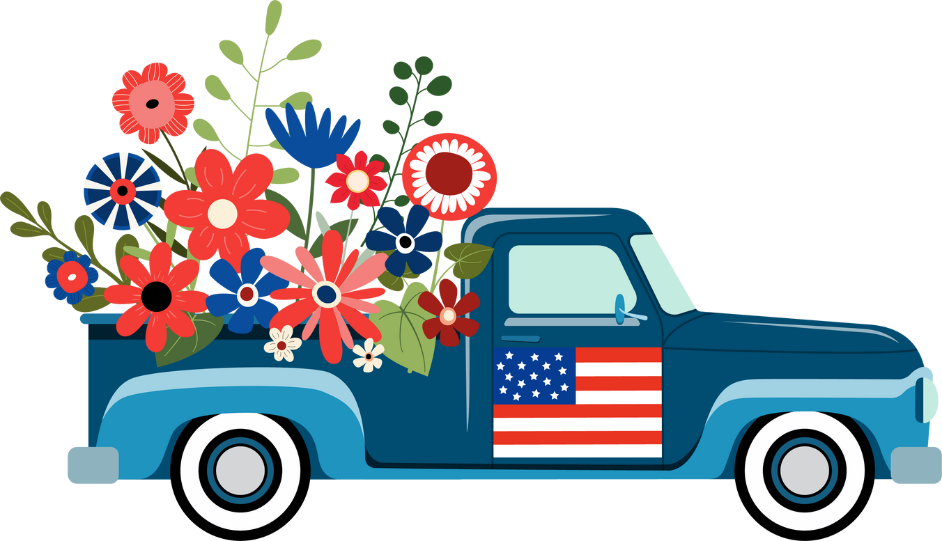 American patriotic truck with flowers