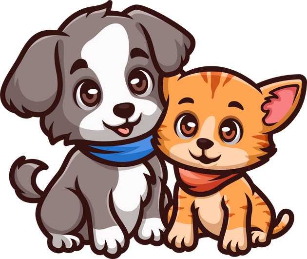 Cat and Dog Cartoon Illustration Pet