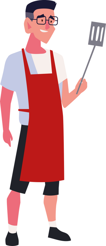 man with bbq spatula